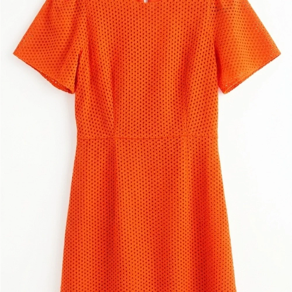 J. Crew Orange-Red Eyelet Lace Puff Sleeve Dress - Size 2 - Picture 11 of 11